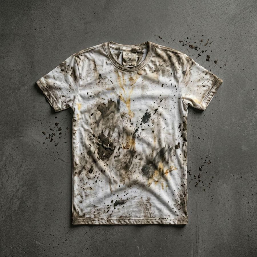 Playera con manchas antes de nuestro proceso de desmanchado